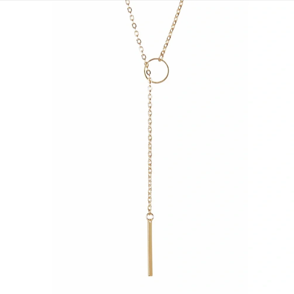 Lariat Ring Tassel Chain Necklace Women Color Gold